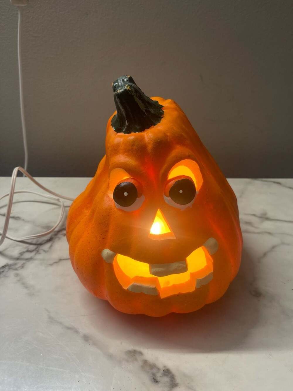Vintage Light Up Foam Jack O Lantern Pumpkin With Goofy Bug Eyes